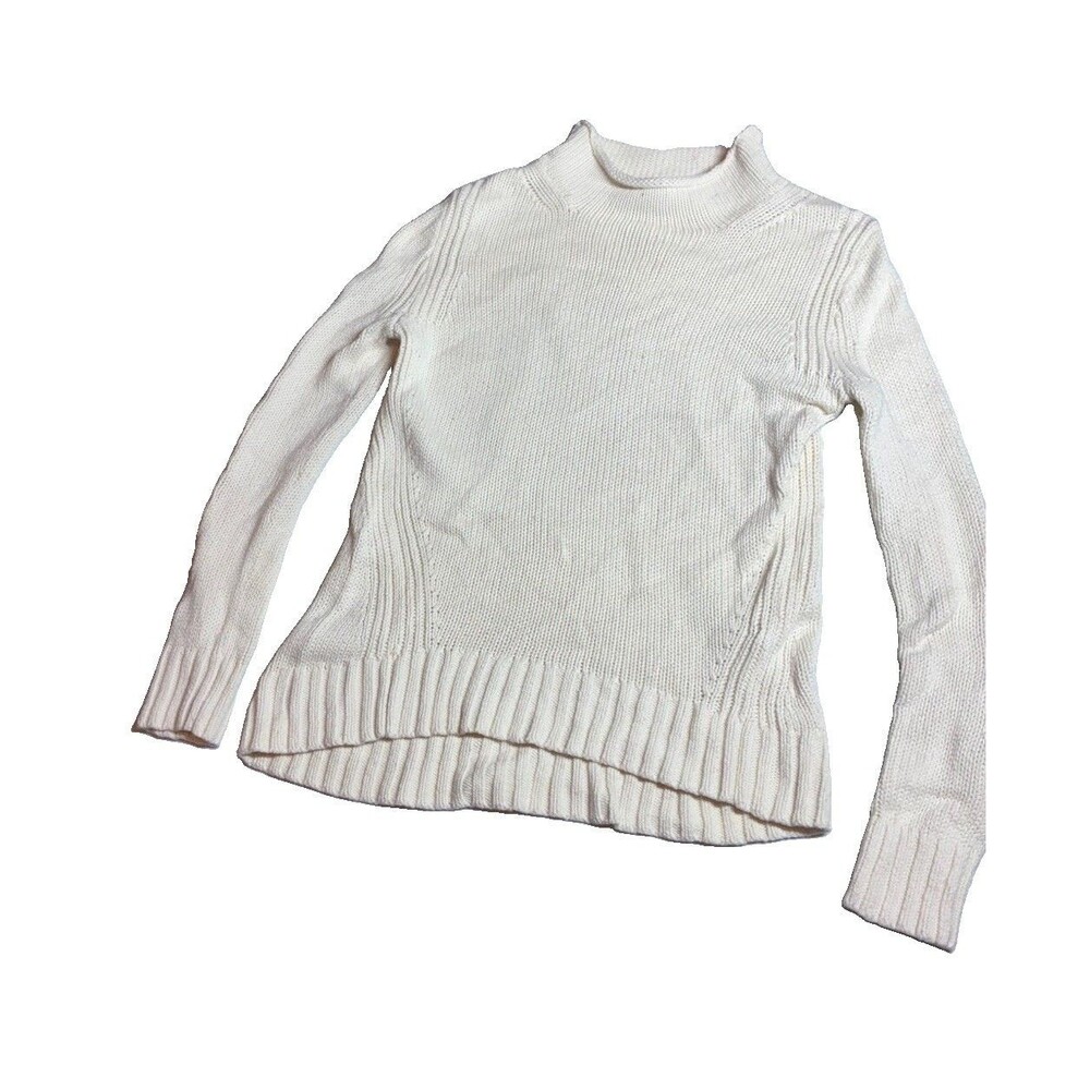 J.CREW ALWAYS W VTG Sweater Sz Xs Ivory 100% Cotton fisherman Knit rolled collar